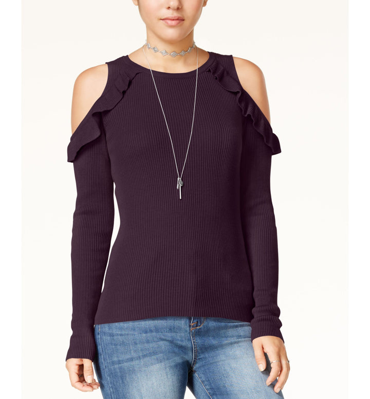 Hippie Rose Juniors Cold Shoulder Ruffled Sweater