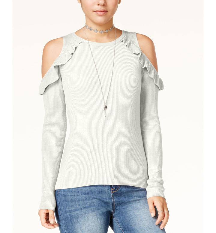 Hippie Rose Juniors Cold Shoulder Ruffled Sweater