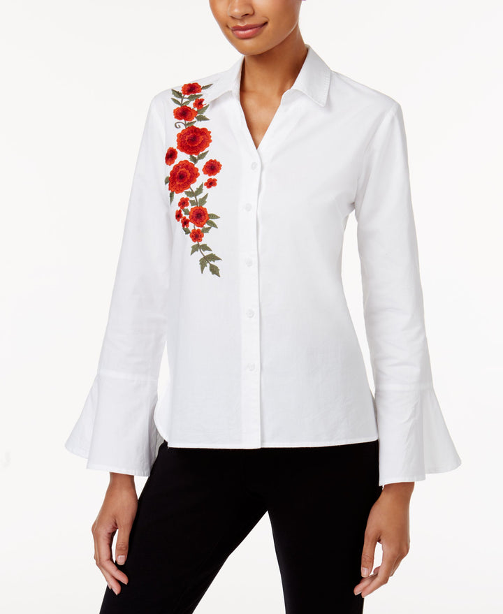 NY Collection Cotton Embroidered Shirt