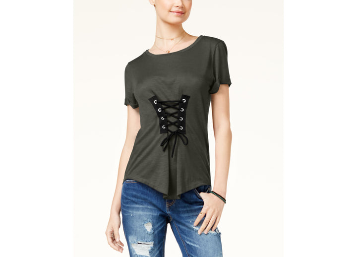 Almost Famous Juniors Corset Front High Low T-Shirt
