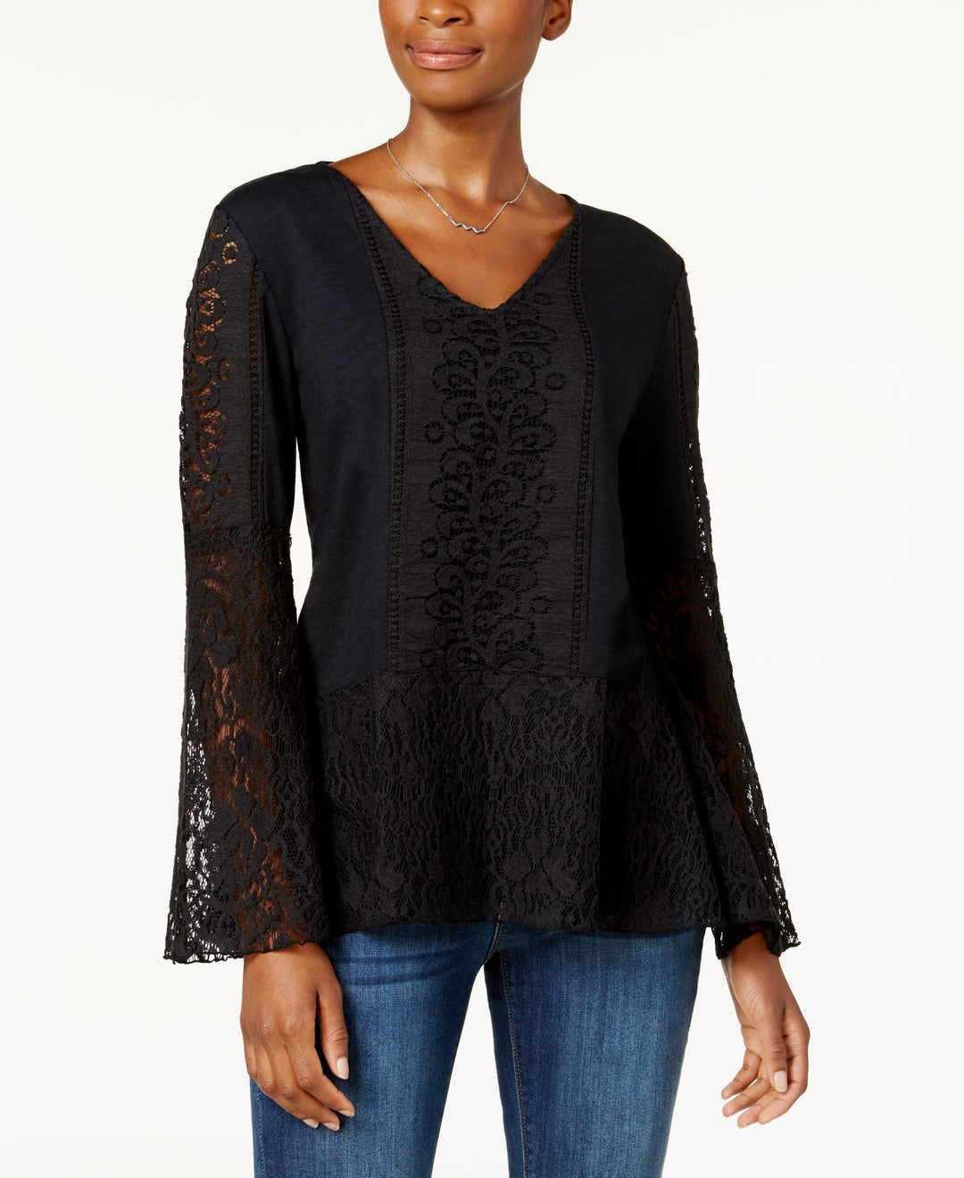 Style & Co Lace Bell Sleeve Top