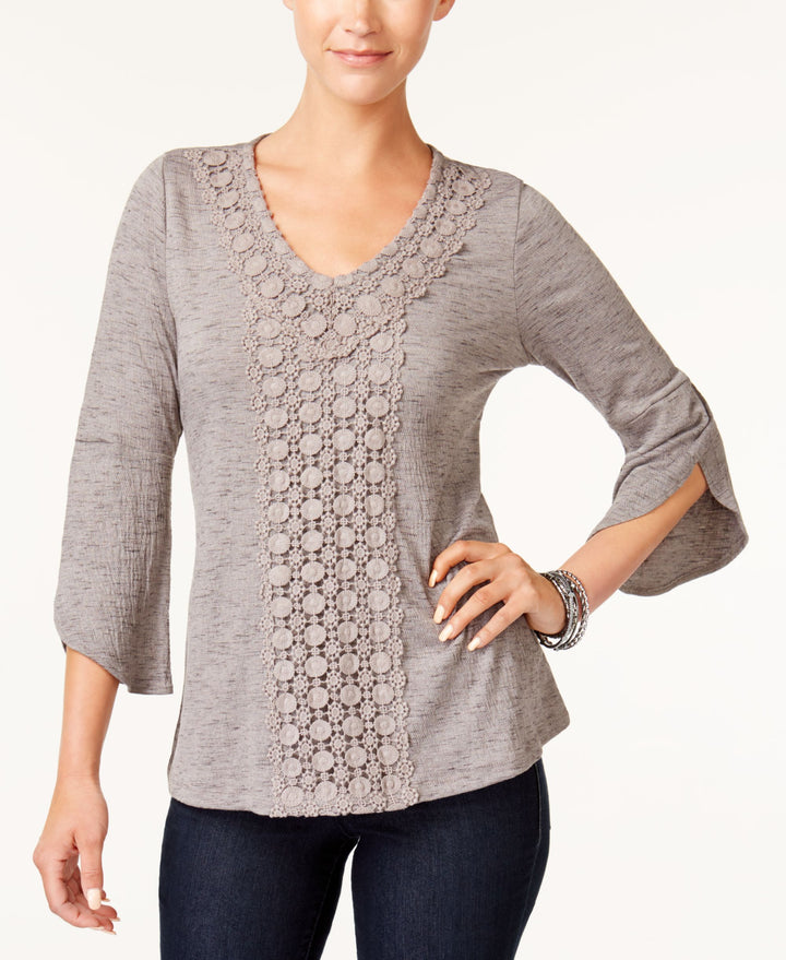 Style & Co Crochet Trim Bell Sleeve Top