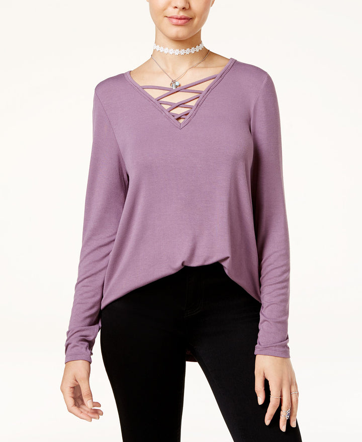 Hippie Rose Juniors Long Sleeve Lace Up Cozy T-Shirt