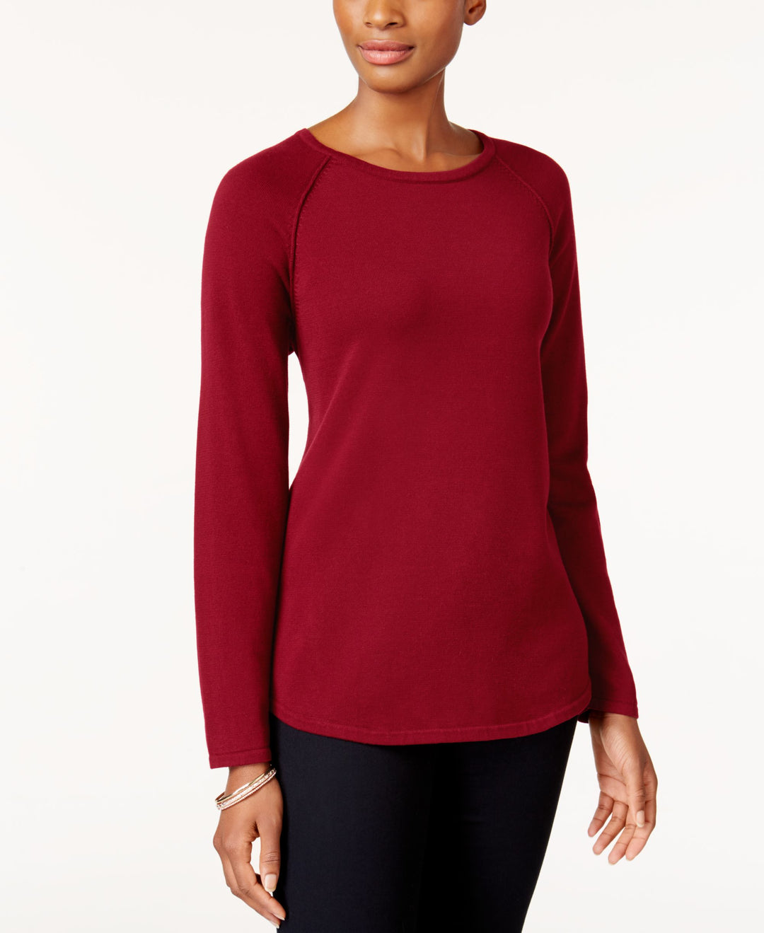 Karen Scott Cotton Curved Hem Sweater