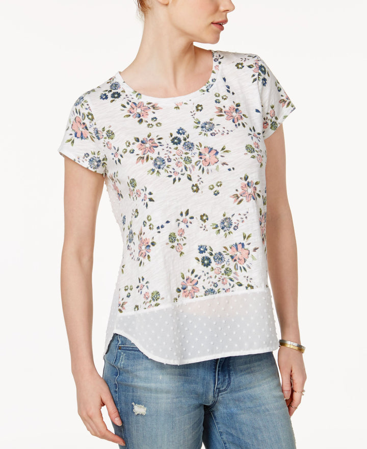 Maison Jules Cotton Floral Print Mixed Media Top