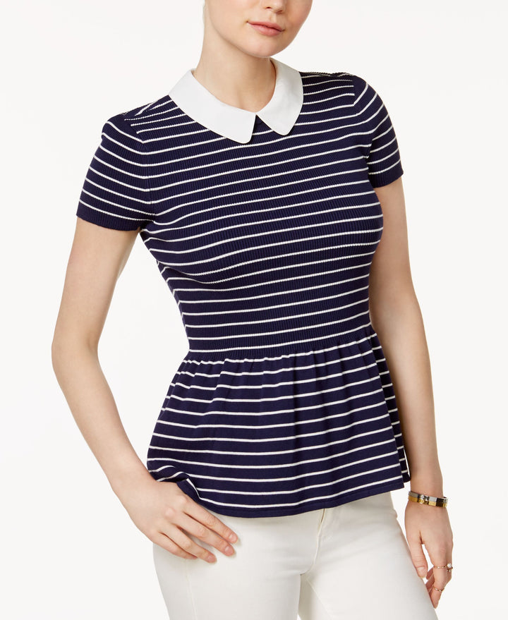 Maison Jules Striped Peplum Sweater