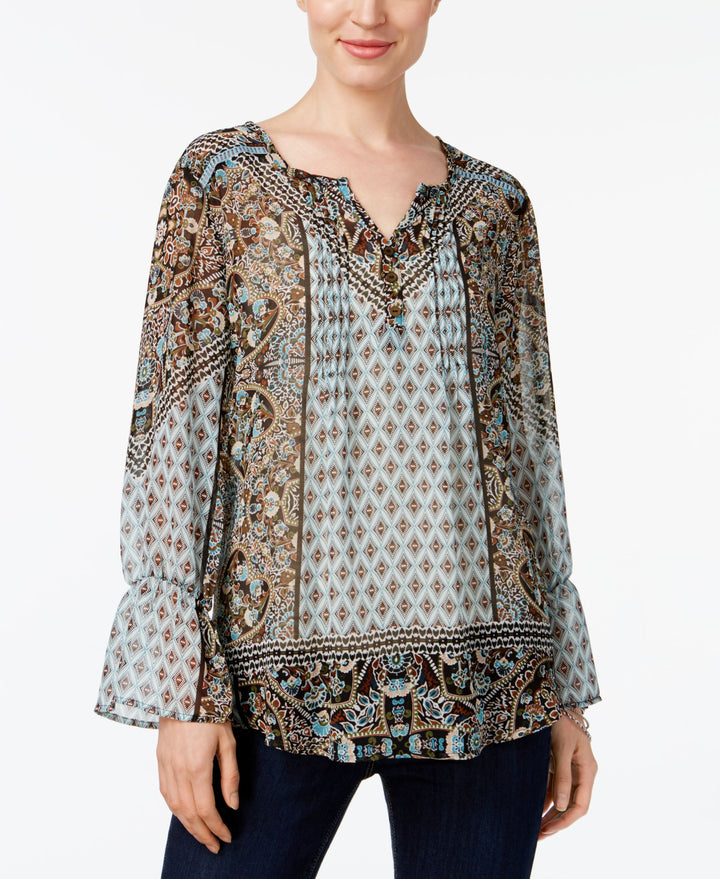 Style & Co Petite Mixed Print Peasant Top