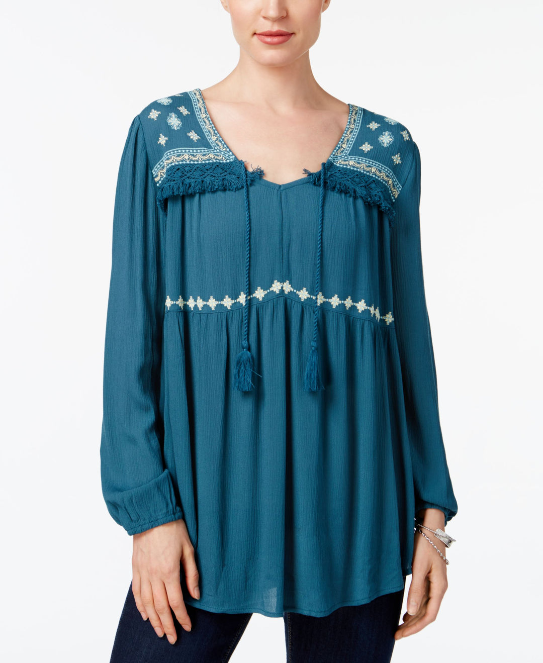 Style & Co Embroidered Peasant Tunic Top