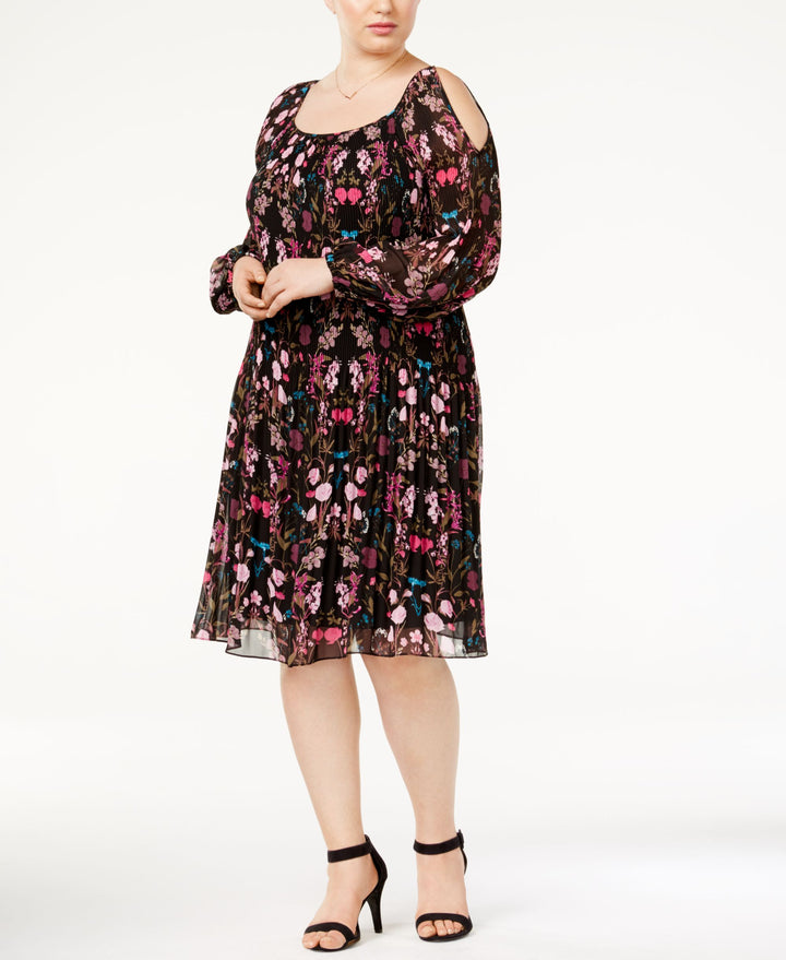 INC International Concepts Plus Size Printed Cold Shoulder Dress