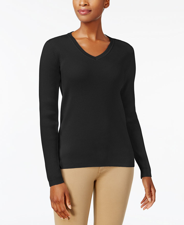 Karen Scott Cotton V Neck Sweater
