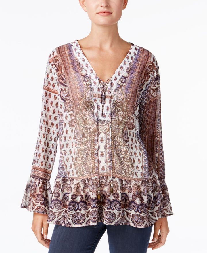 Style & Co Petite Lace Up Peasant Top