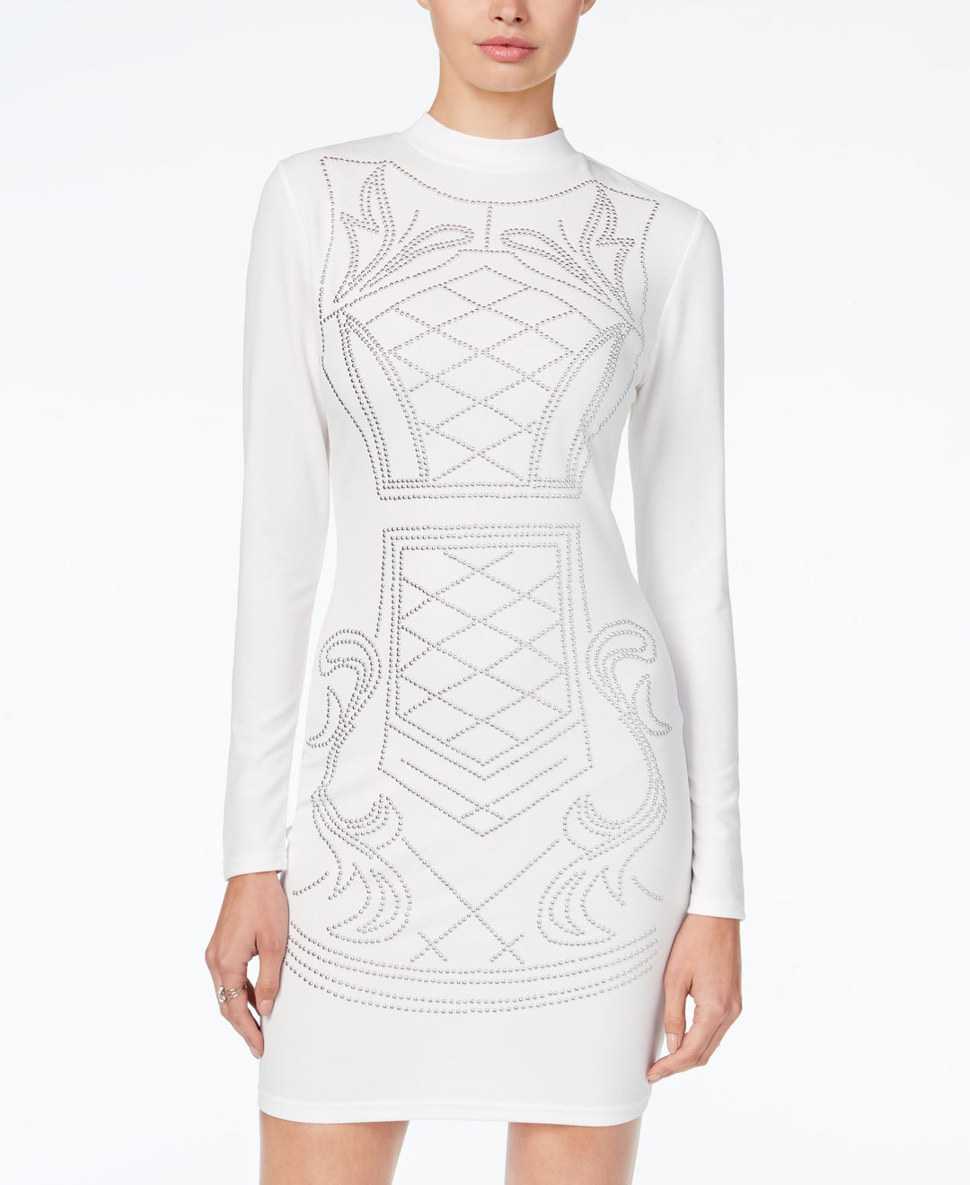 Say What Juniors Long Sleeve Mock Neck Beaded Dress