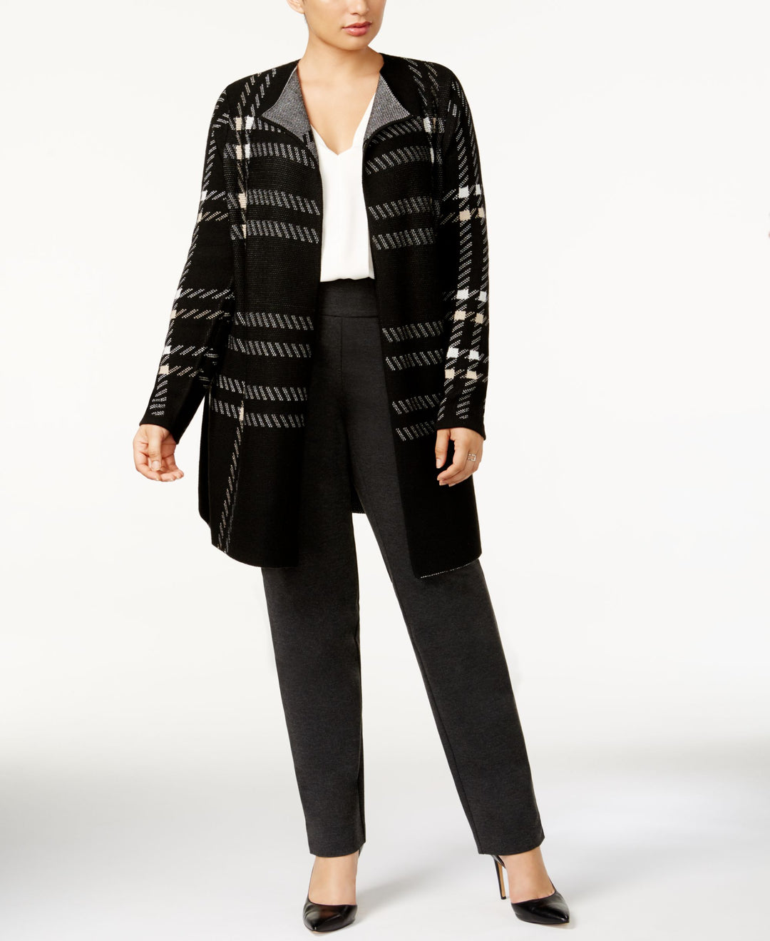 Charter Club Plus Size Plaid Open Front Duster Cardigan