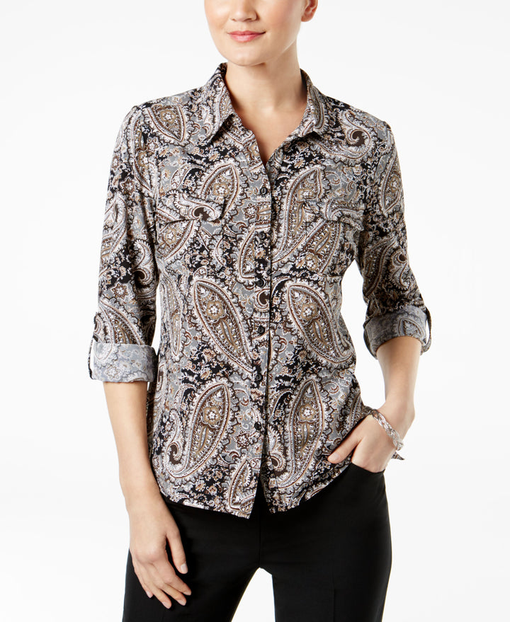 NY Collection Petite Printed Utility Shirt
