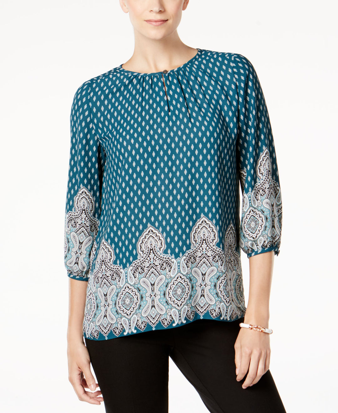 Charter Club Petite Mixed Print Blouse