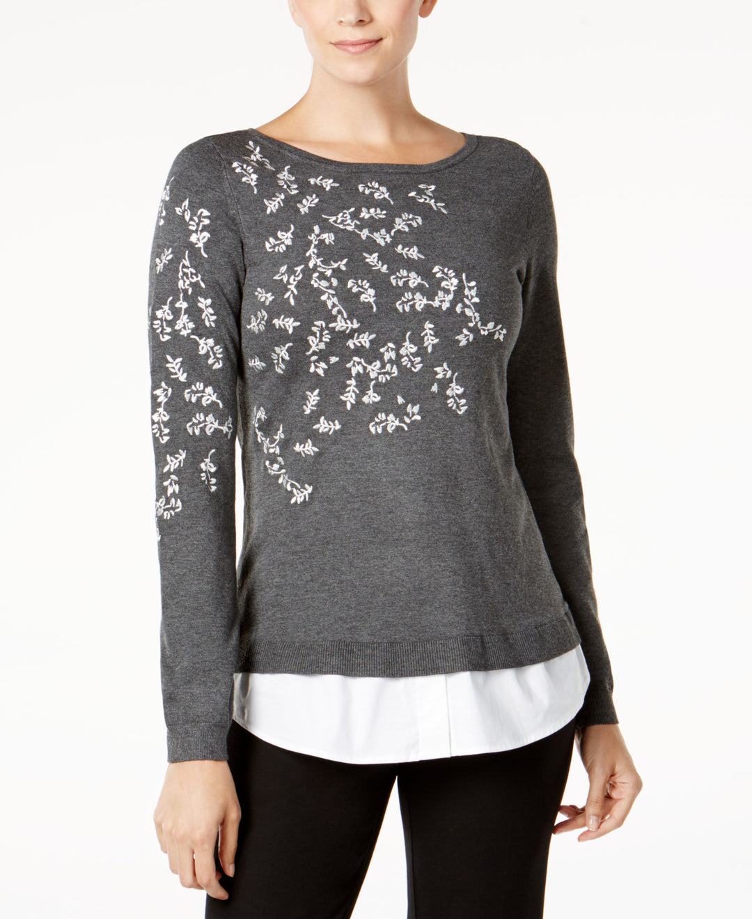 Charter Club Layered Look Embroidered Sweater