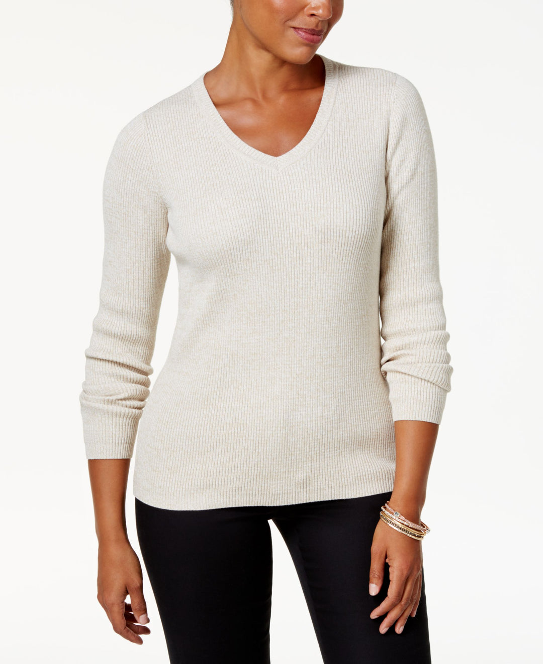 Karen Scott Cotton V Neck Sweater