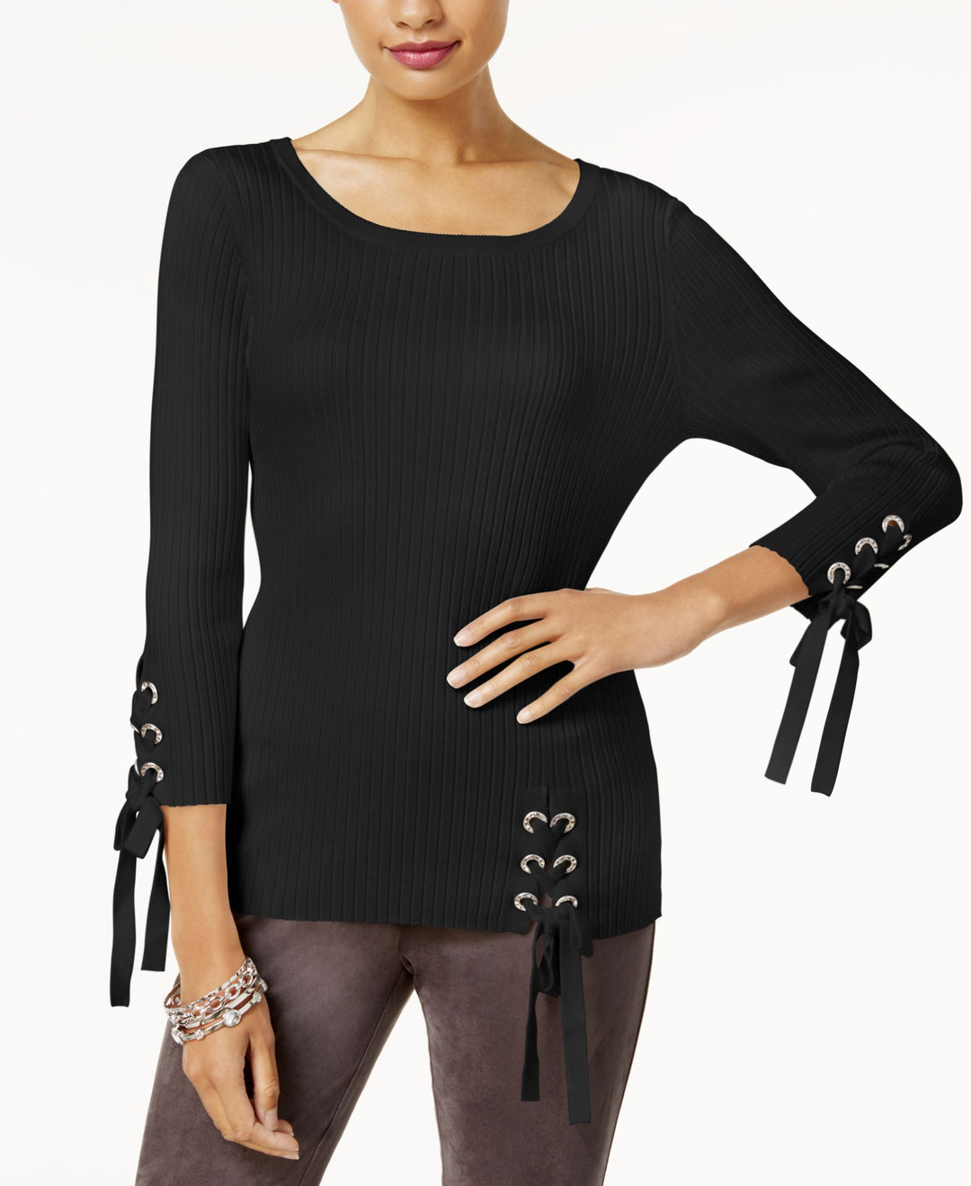 INC International Concepts Lace Up Sweater