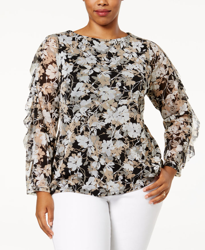 Charter Club Plus Size Ruffled Mesh Top
