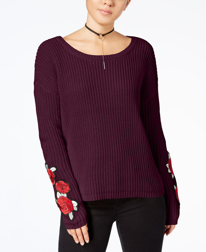 Juniors' Rose-Embroidered Sweater