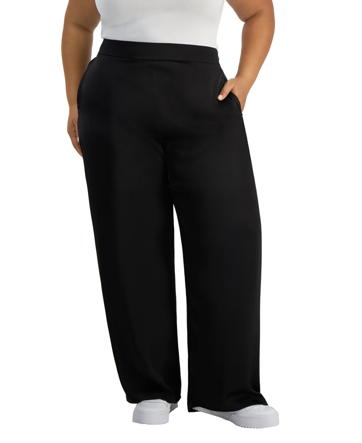 Trendy Plus Size Satin Button-Front Shirt & Satin Wide-Leg Pants