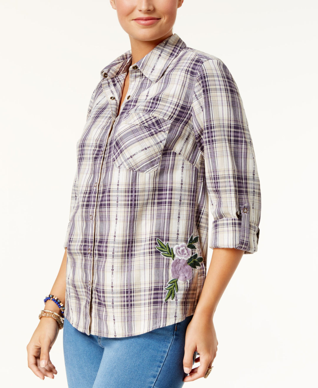 Style & Co Cotton Embroidered Plaid Shirt
