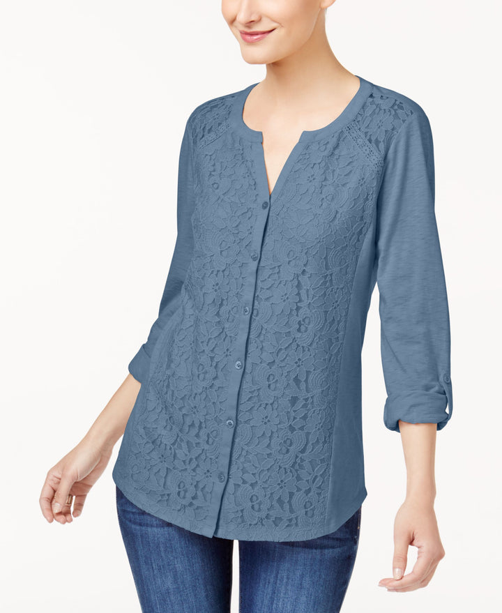 Style & Co Lace Panel Knit Shirt