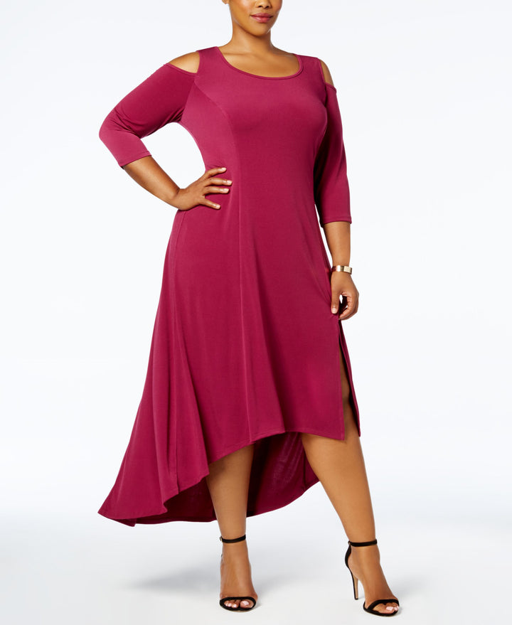 NY Collection Plus Size Cold Shoulder High Low Maxi Dress