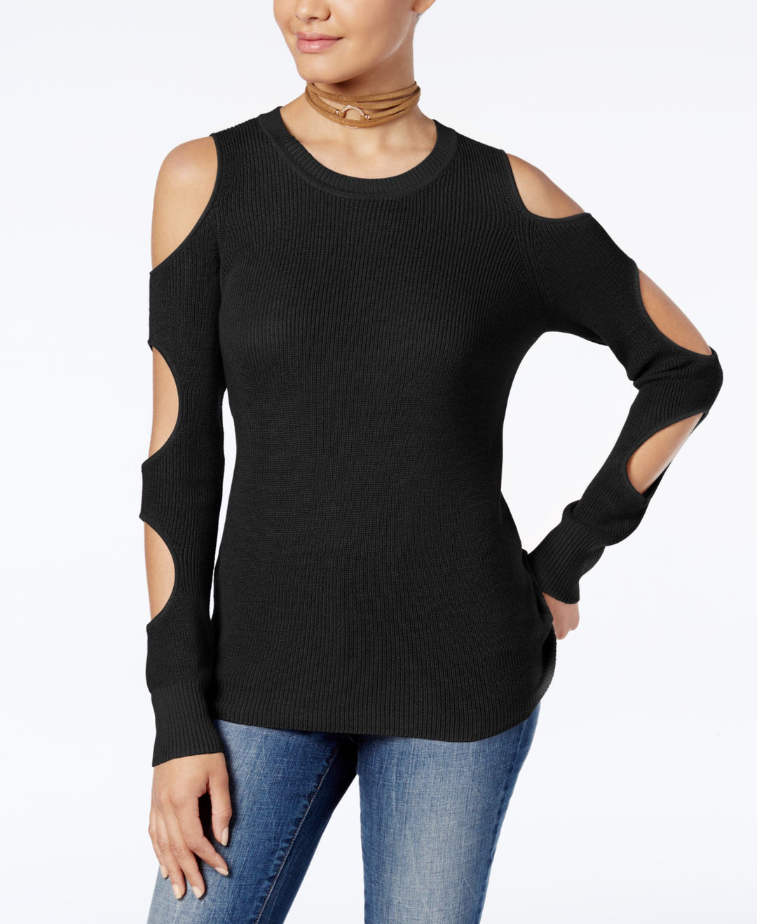 Hippie Rose Juniors Cutout Sleeve Sweater