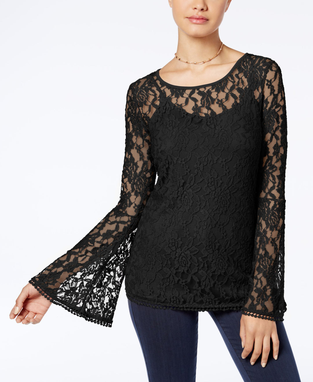 Ultra Flirt Juniors Lace Bell Sleeve Top