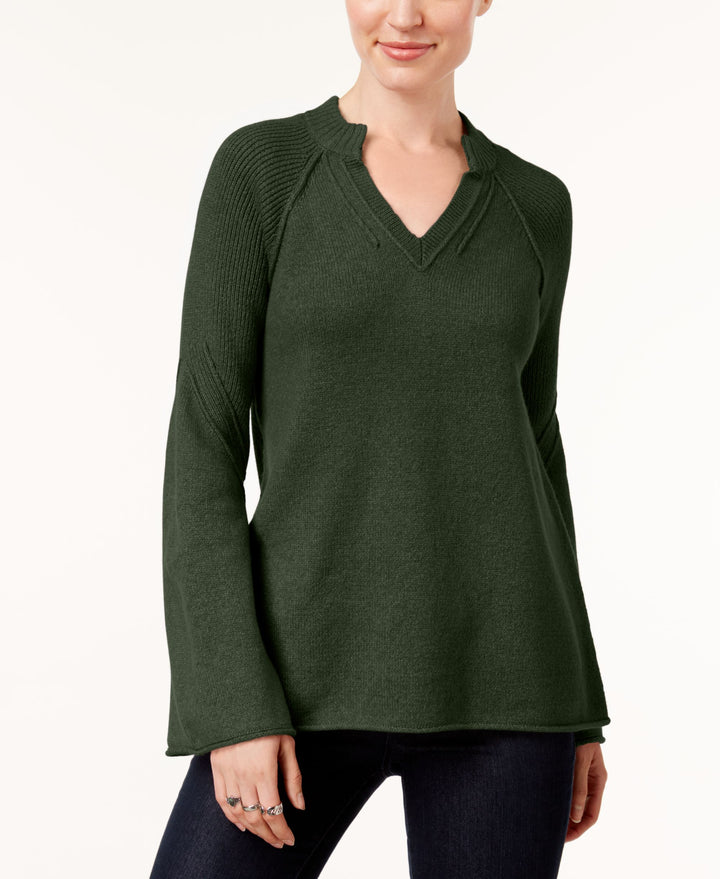 Split-Neck Bell-Sleeve Sweater