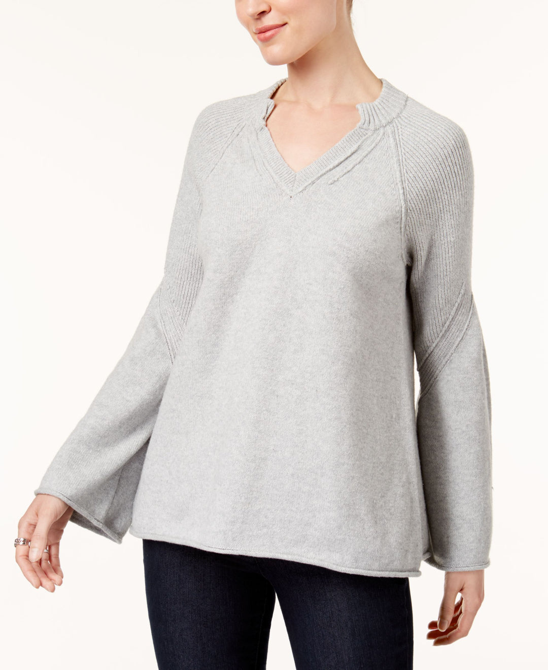 Split-Neck Bell-Sleeve Sweater