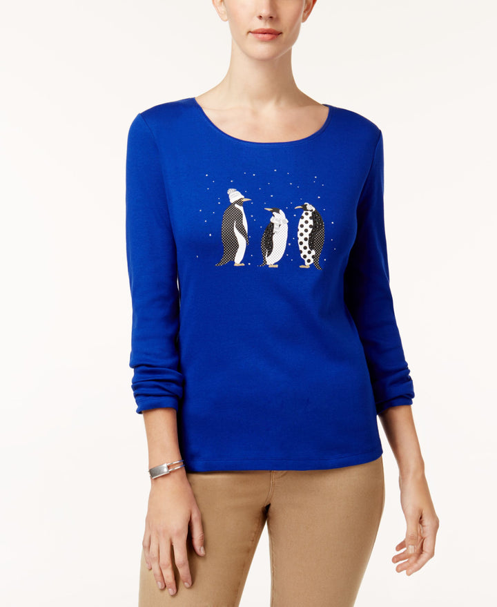 Karen Scott Cotton Penguin Print T-Shirt