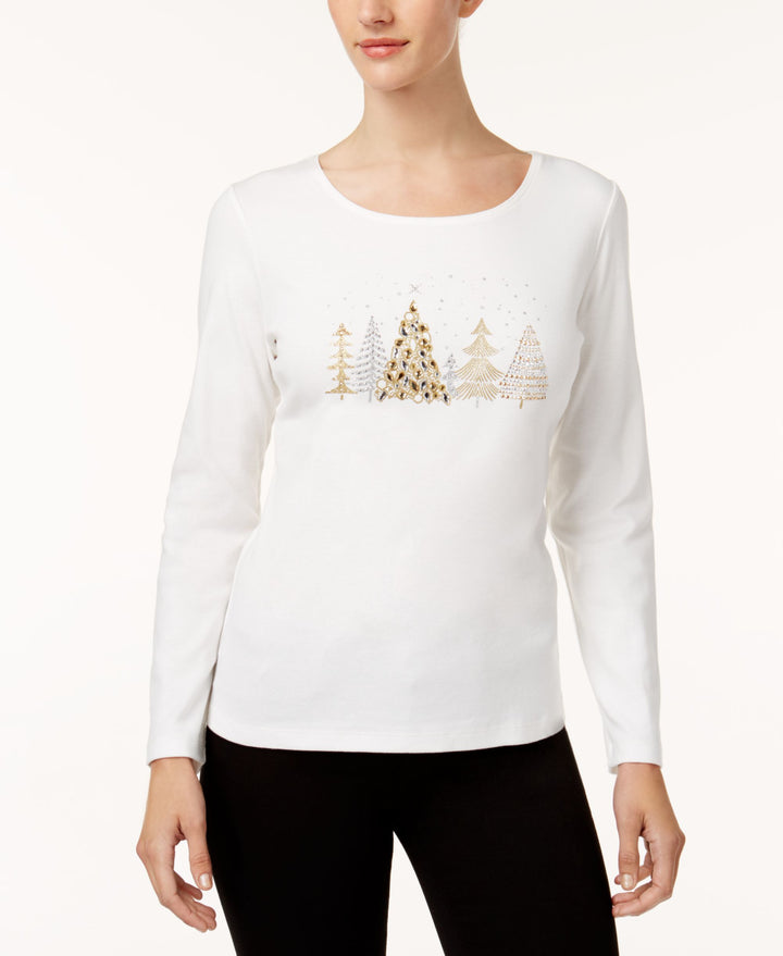 Karen Scott Cotton Embellished Tree T-Shirt
