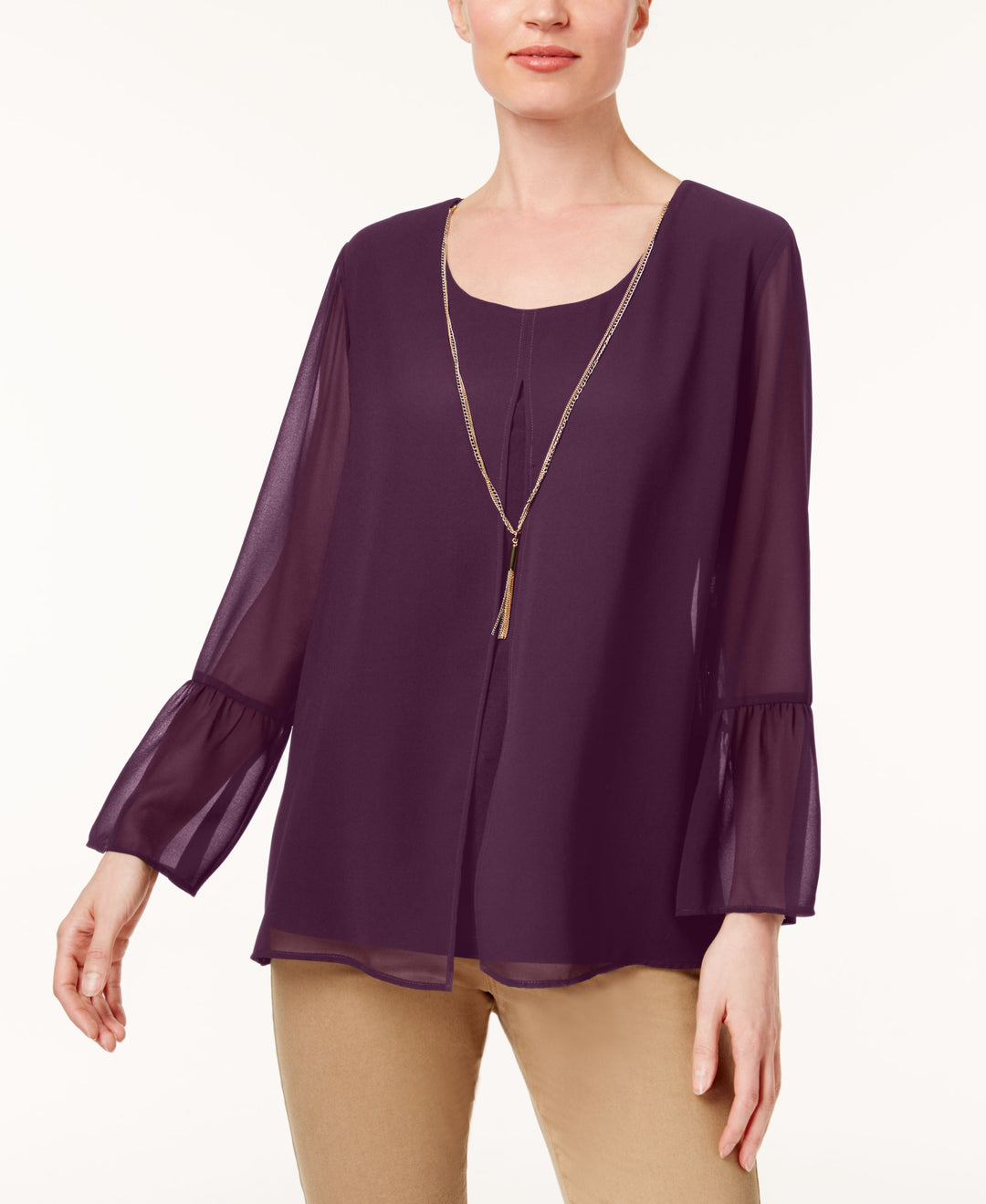 JM Collection Bell Sleeve Necklace Tunic