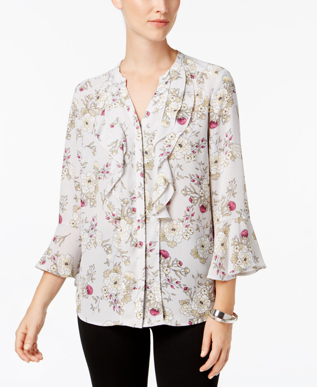 Charter Club Petite Ruffled Split Neck Top