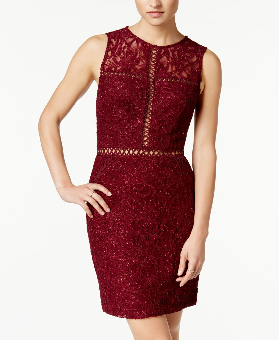 juniors glitter lace bodycon dress City Studios Juniors' Glitter Lace Bodycon Dress