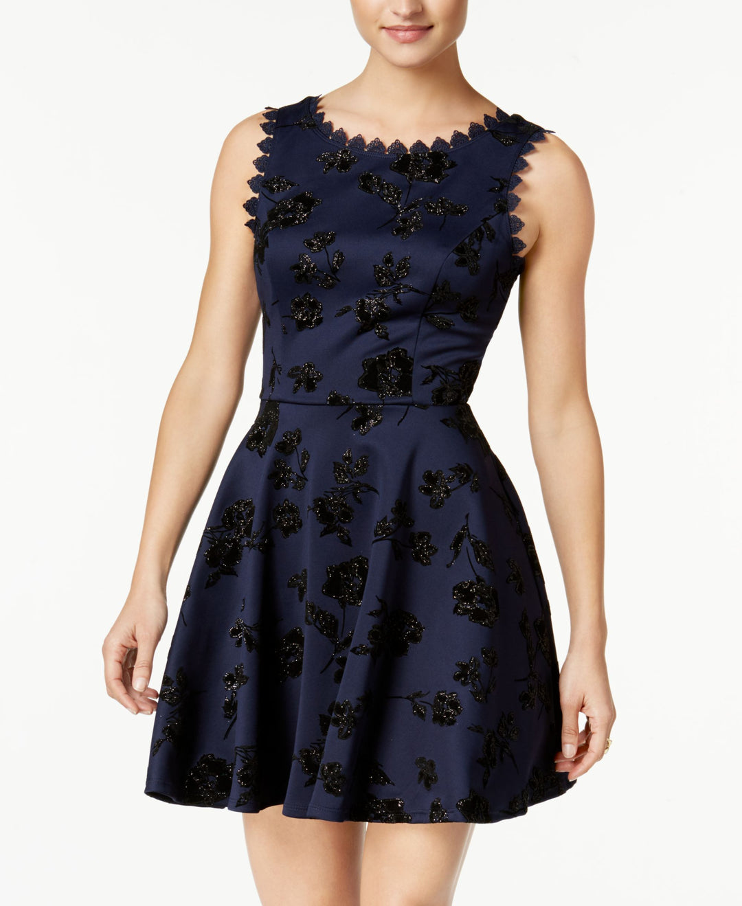 City Studios Juniors Flocked Glitter Fit Flare Dress