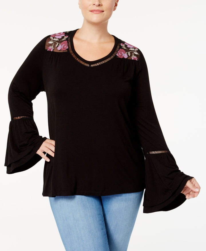 Style & Co Embroidered Double Lantern Sleeve Top