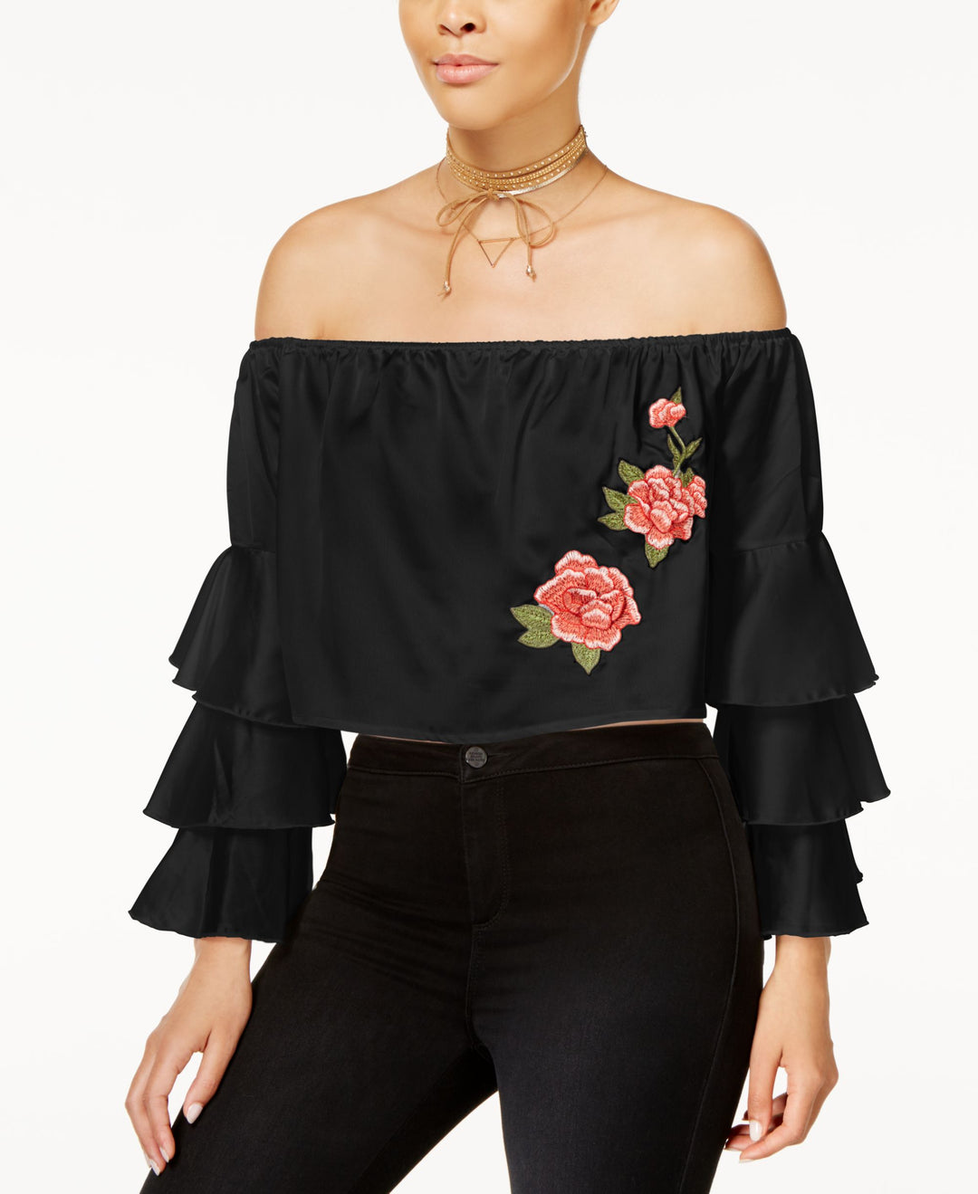Say What Juniors Embroidered Off The Shoulder Top