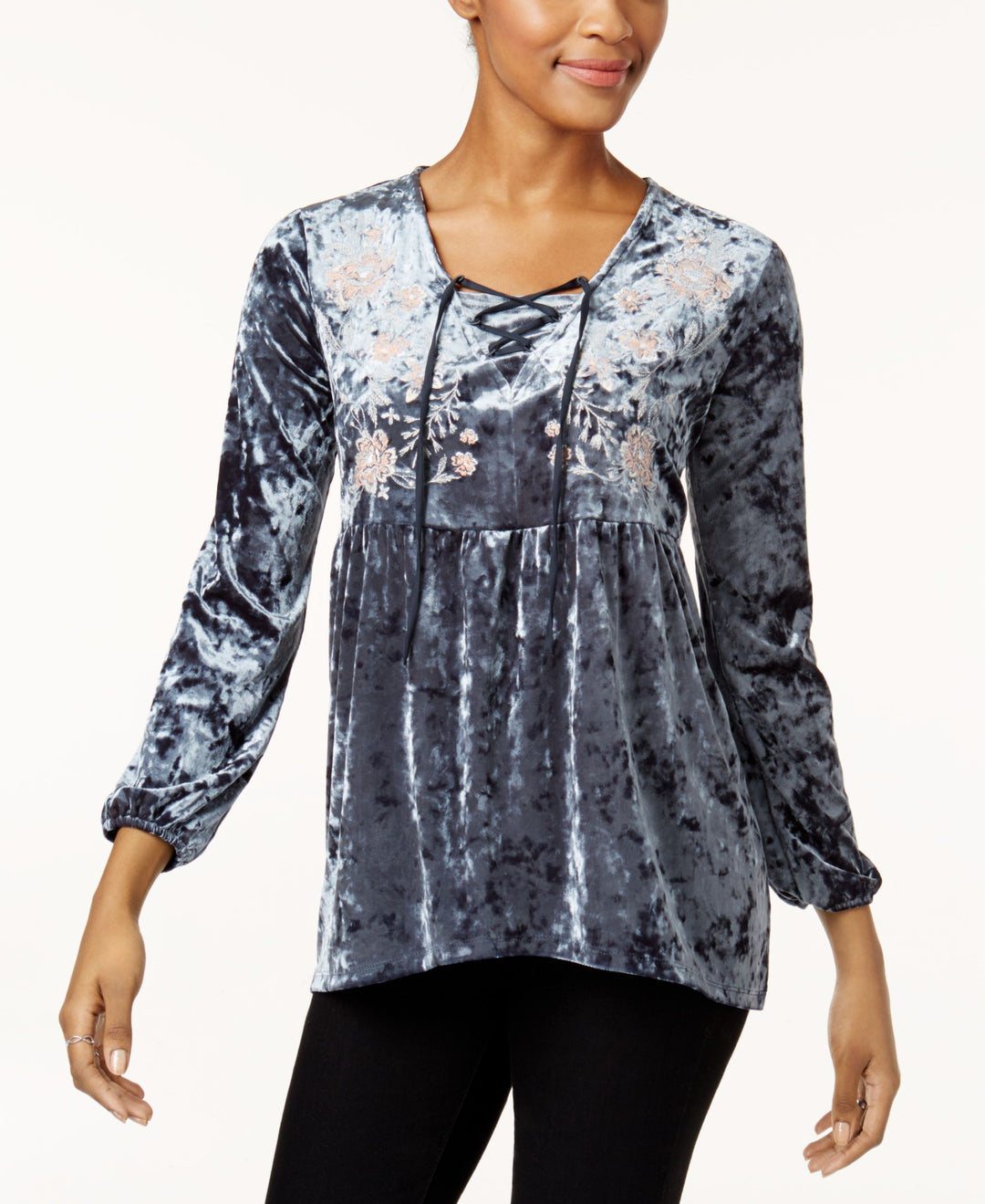 Style & Co Crushed Velvet Peasant Top