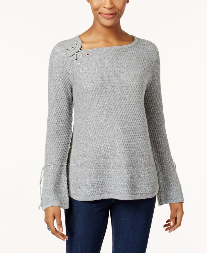 Style & Co Lace Up Bell Sleeve Sweater