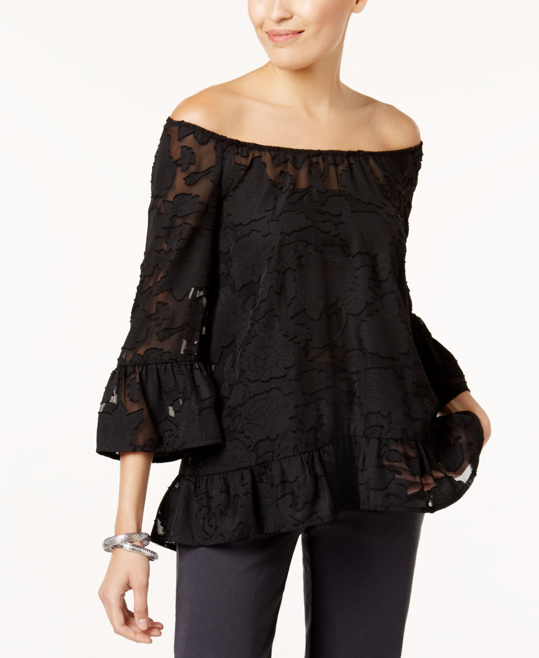 Style & Co Petite Burnout Off The Shoulder Top