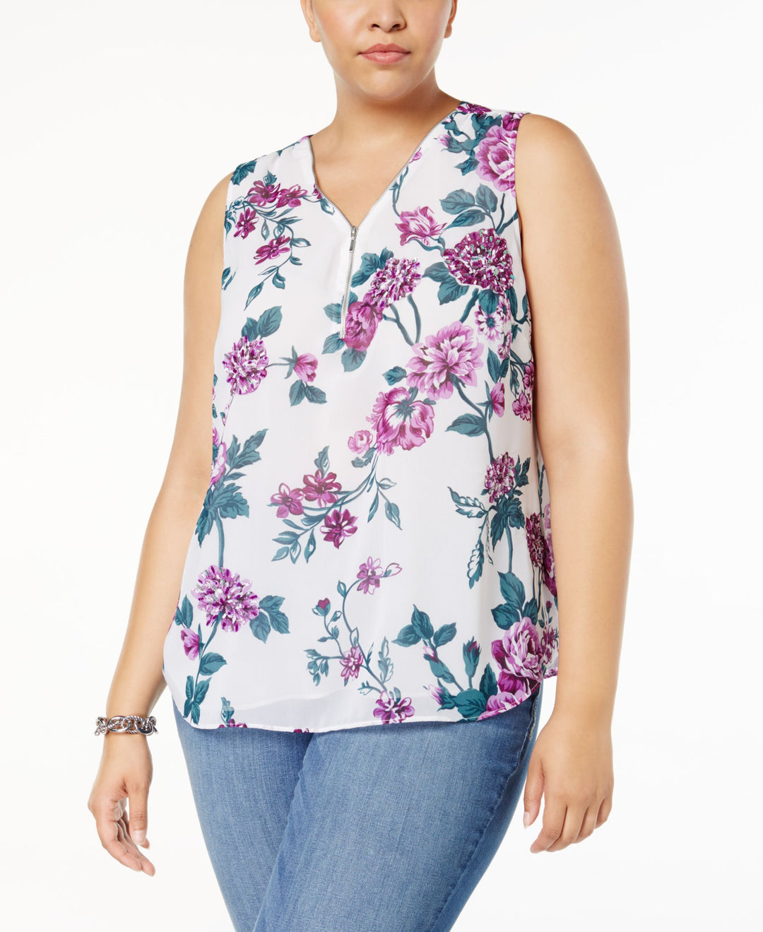 Plus Size Sequined Half Zip Shell