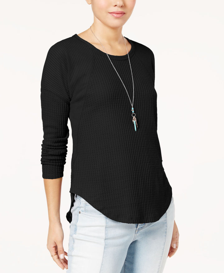 Juniors' Waffle-Knit High-Low Top