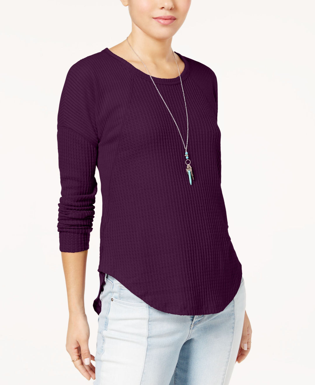 Juniors' Waffle-Knit High-Low Top