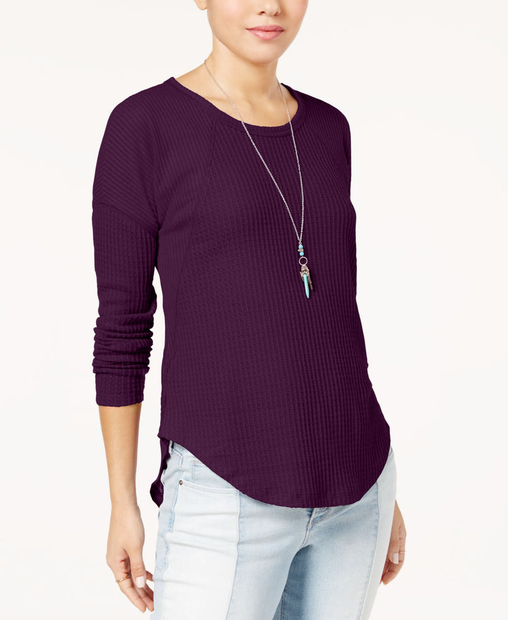 Juniors' Waffle-Knit High-Low Top