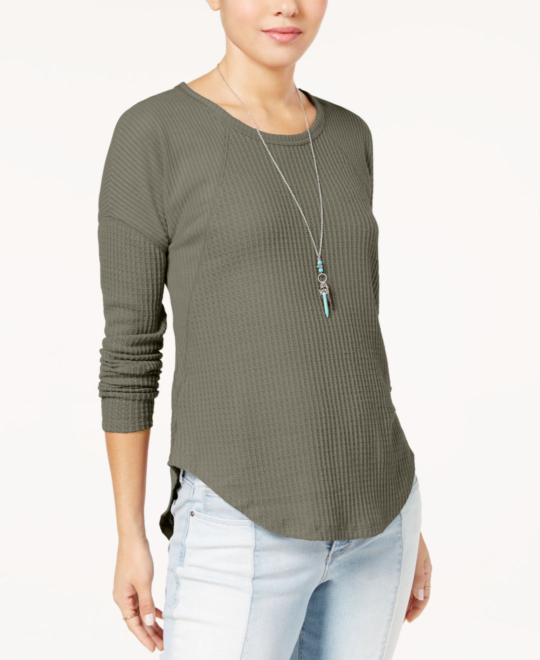 Juniors' Waffle-Knit High-Low Top