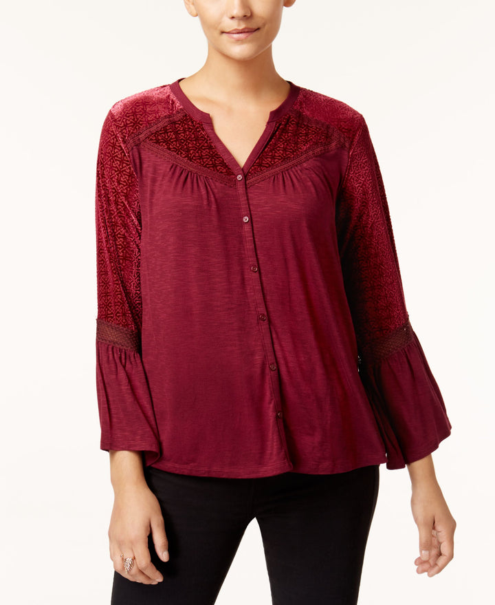 Style & Co Petite Velvet Trim Blouse