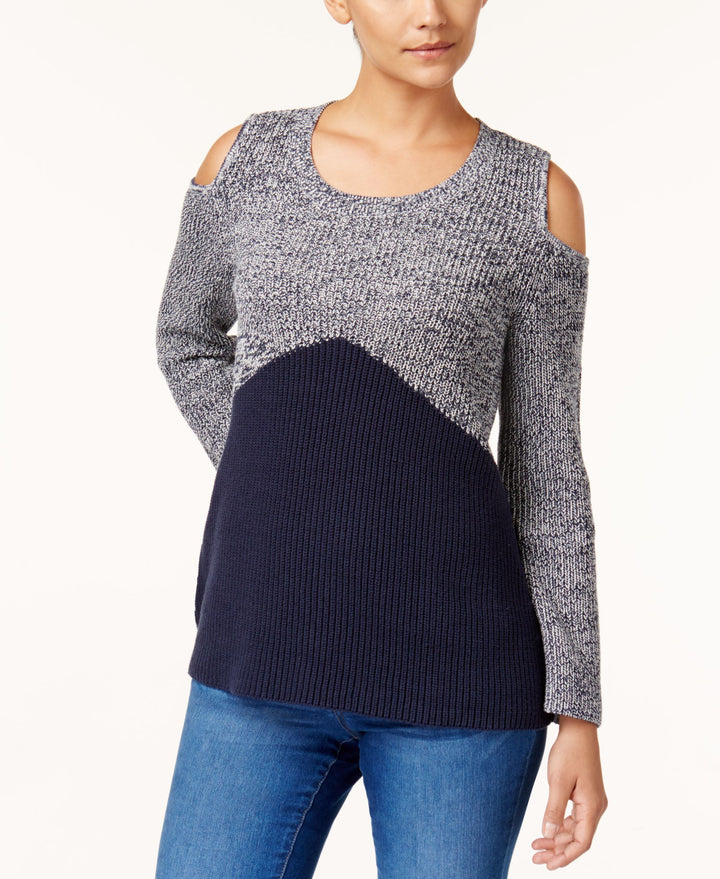 Style & Co Colorblocked Cold Shoulder Sweater
